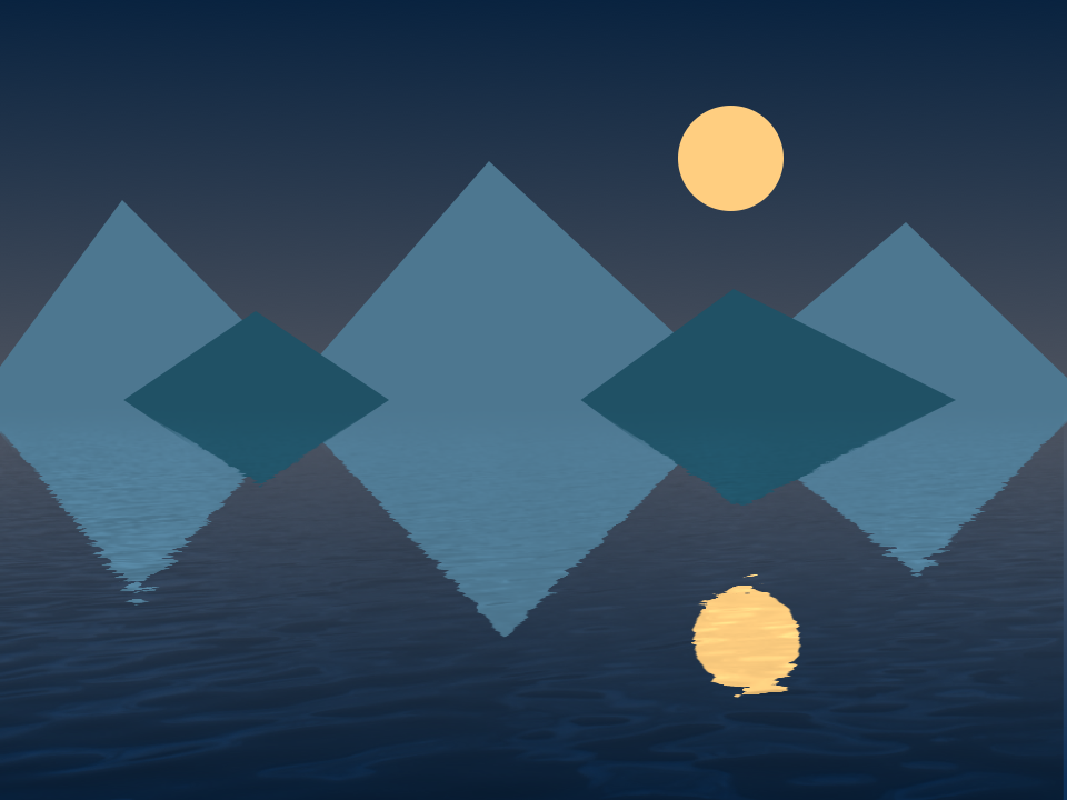 Water reflection of an illustrated mountain landscape, rendered with Mirror It
